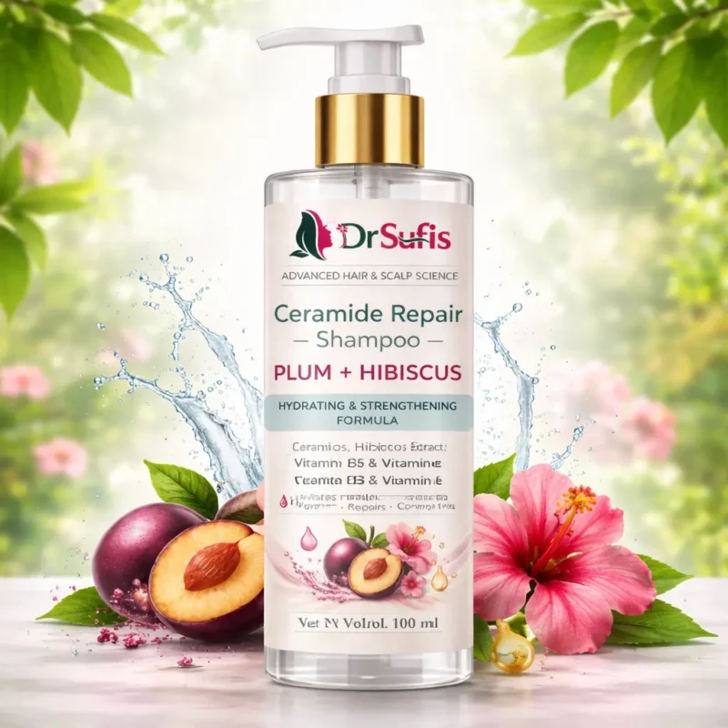 Plum Hibiscus Ceramide Shampoo for Hair Fall All Hair Types - Dr Sufis Plum Hibiscus Ceramide Shampoo for Hair Fall All Hair Types